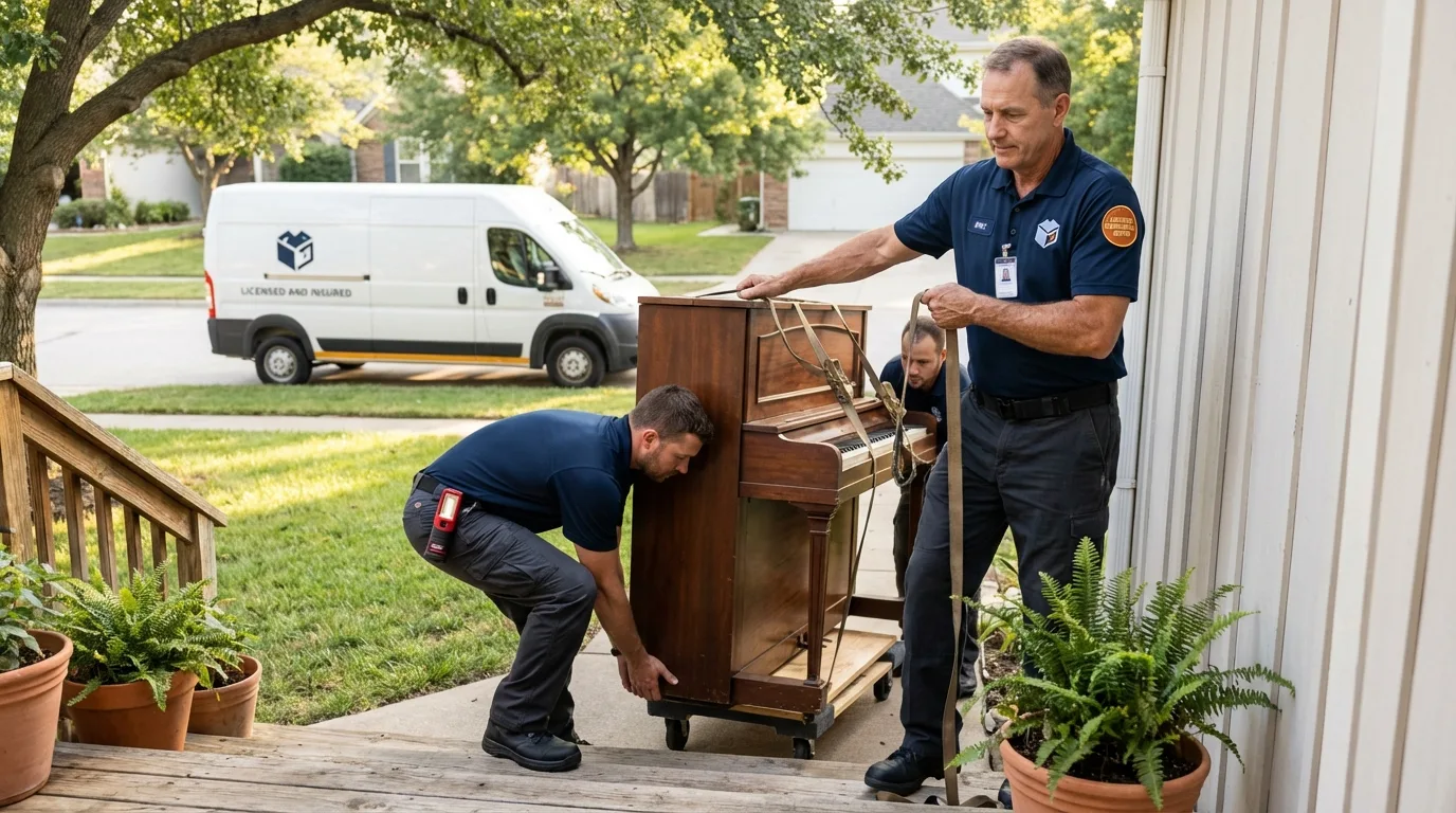 Licensed piano movers securing grand piano in Gambrills, MD