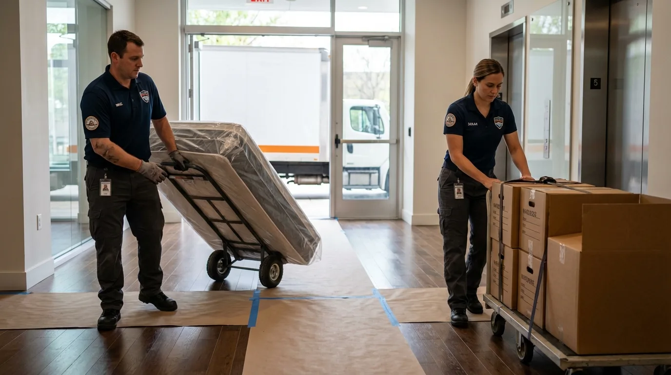 Professional apartment movers loading elevator in Gambrills, MD