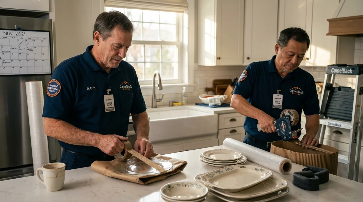 Professional crew packing kitchen dishware in Gambrills, MD